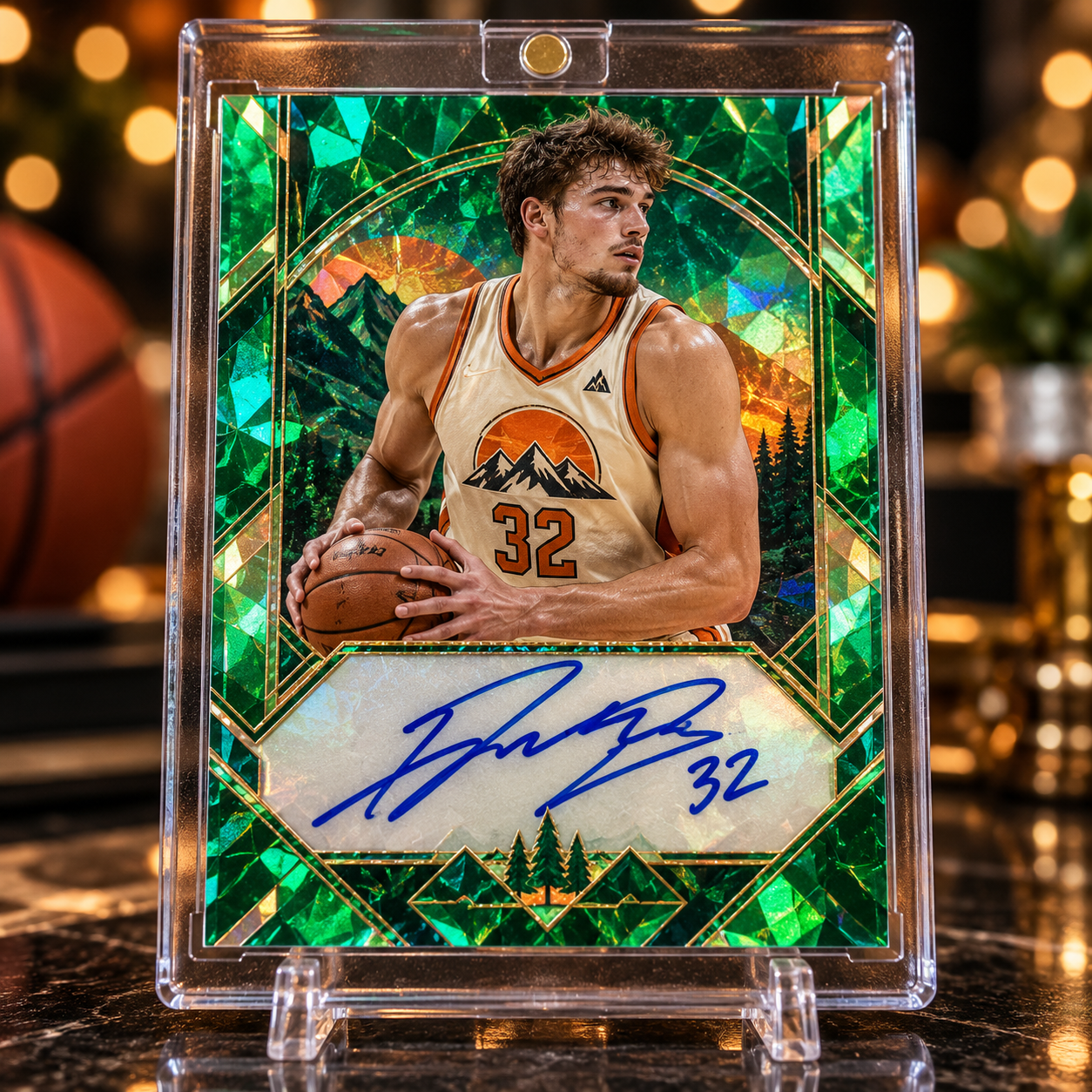 Fictional emerald basketball autograph card