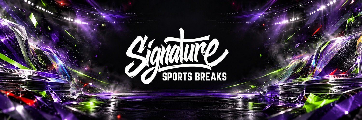 Signature Sports Breaks banner with their logo in a premium purple sports card arena